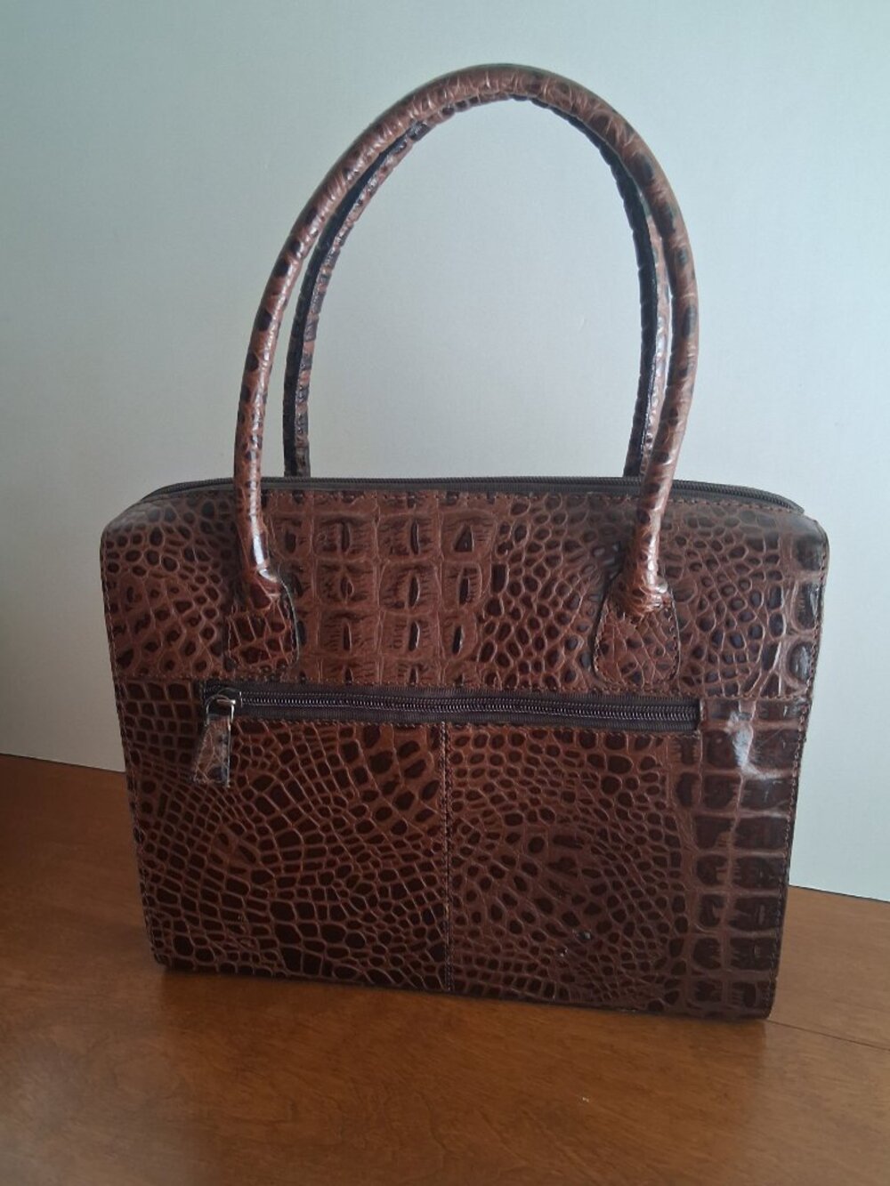 Vintage 90s East West Moc Croc Brown Leather Handbag
